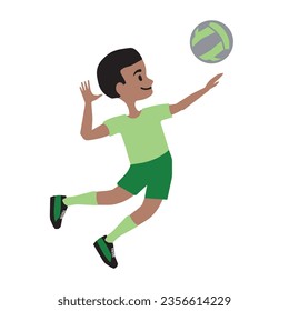 Volleyball player athlete is playing.  Youth athlete in active sport. Fun flat character. Vector illustration isolated on white background.