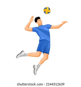 Volleyball player in the attack in the jump. Vector illustration isolated background