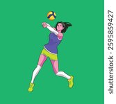 Volleyball Player In Attack Pose. Vector Illustration. Volleyball Women. 