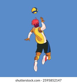 Volleyball Player In Attack Pose. Vector Illustration. Volleyball Player Man. 