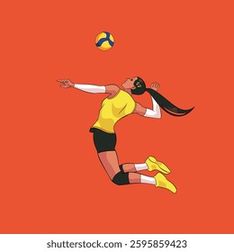 Volleyball Player In Attack Pose. Vector Illustration. Volleyball Women. 