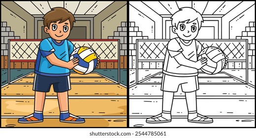 Volleyball Player with Ball Coloring Illustration