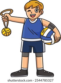 Volleyball Player with Ball and Medal Clipart