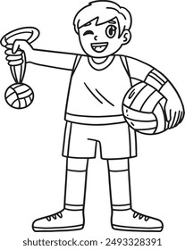 Volleyball Player with Ball and Medal Isolated 