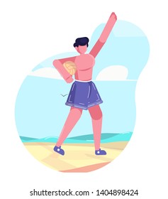 volleyball player with the ball on the beach, beach sports in summer, Vector flat character illustration for animation