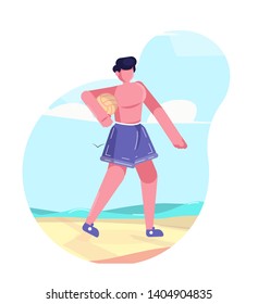 volleyball player with the ball on the beach, beach sports in summer, Vector flat character illustration for animation