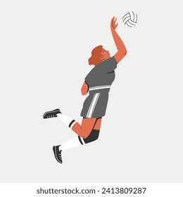 Volleyball player with ball. Vector illustration of sportsman character in action. Team sport flat cartoon design. 