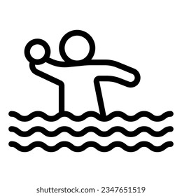 Jugador de voleibol con icono de bola en línea de agua, concepto de parque acuático, signo de voleibol acuático en fondo blanco, icono de waterpolo en contorno para diseño web móvil. Gráficos vectoriales.