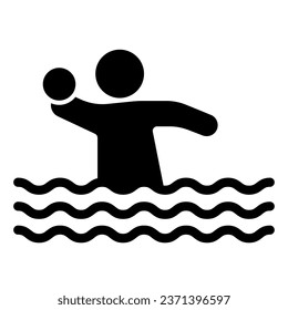 Jugador de voleibol con icono de bola en agua sólida, concepto de parque acuático, signo de voleibol acuático sobre fondo blanco, icono de waterpolo en estilo glifo para diseño móvil y web. Gráficos vectoriales