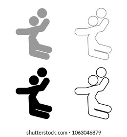 Volleyball player or basketball player with a ball stick icon set grey black color
