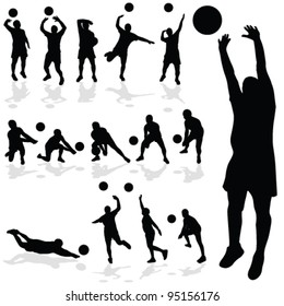 volleyball player black silhouette in various poses