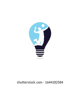 volleyball player bulb shape concept logo.Abstract volleyball player jumping from a splash. Volleyball player serving ball.	