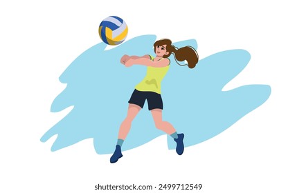 volleyball player in cartoon style. woman playing volleyball, vector illustration.