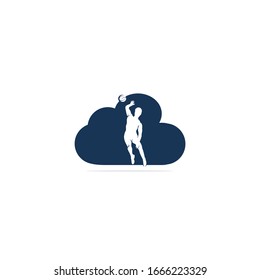 Volleyball player cloud shape vector logo design.