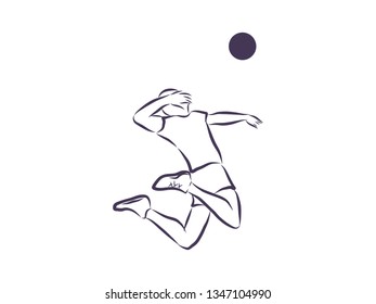 Volleyball player contour, vector illustration
