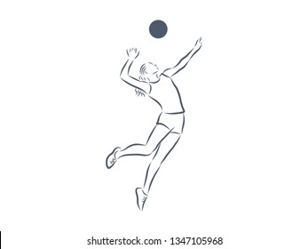 Volleyball player contour, vector illustration