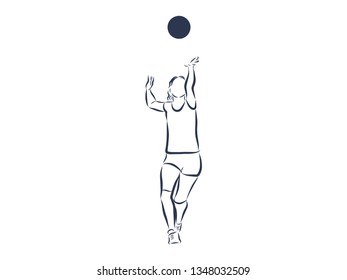 Volleyball player contour, vector illustration