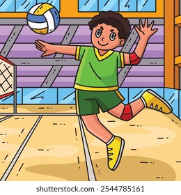 Volleyball Player doing Jump Serve Colored Cartoon