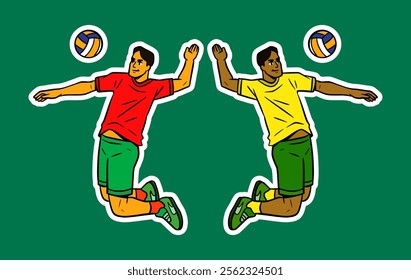 Volleyball Player Doodle Sticker Illustration