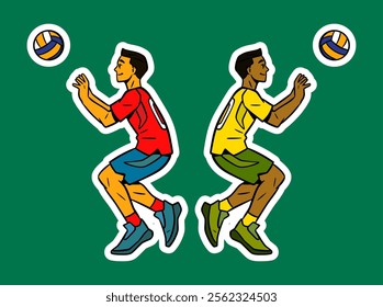 Volleyball Player Doodle Sticker Illustration