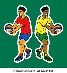 Volleyball Player Doodle Sticker Illustration