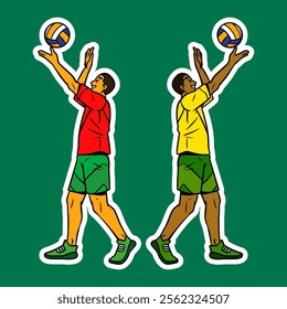 Volleyball Player Doodle Sticker Illustration