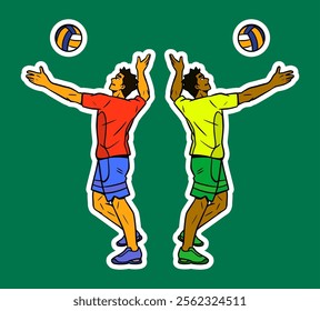 Volleyball Player Doodle Sticker Illustration