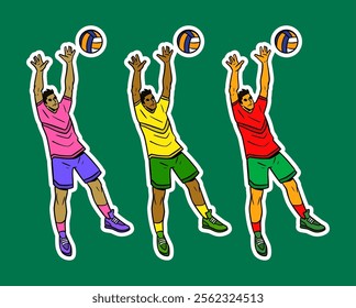 Volleyball Player Doodle Sticker Illustration