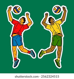 Volleyball Player Doodle Sticker Illustration