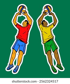 Volleyball Player Doodle Sticker Illustration