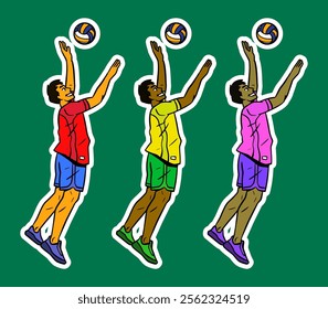 Volleyball Player Doodle Sticker Illustration