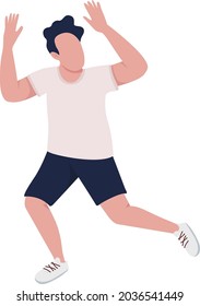 Volleyball player with hands up semi flat color vector character. Running figure. Full body person on white. Playing sports isolated modern cartoon style illustration for graphic design and animation