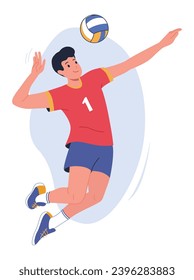 The volleyball player hits the ball