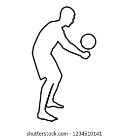 Volleyball player hits the ball with bottom silhouette side view Attack ball icon outline black color