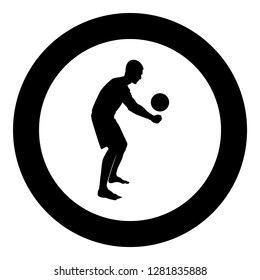 Volleyball player hits the ball with bottom silhouette side view Attack ball icon black color vector illustration flat style simple imagein circle round