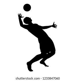 Volleyball player hits the ball with top silhouette side view Attack ball icon black color