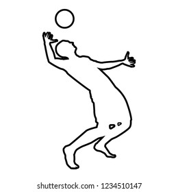 Volleyball player hits the ball with top silhouette side view Attack ball icon outline black color