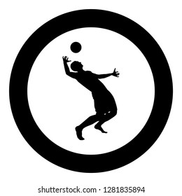 Volleyball player hits the ball with top silhouette side view Attack ball icon black color vector illustration flat style simple imagein circle round