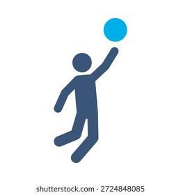 Icono de jugador de voleibol diseño de Vector plano azul atleta salto símbolo deporte juego pelota acción elemento gráfico signo