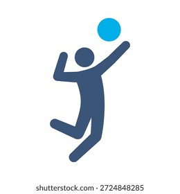 Icono de jugador de voleibol diseño de Vector plano azul salto hombre símbolo bola deporte juego atlético partido acción elemento gráfico signo