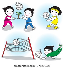 Volleyball player illustration set