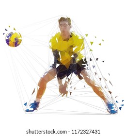 Jugador de voleibol, ilustración vectorial geométrica aislada. Atleta deportista de bajo nivel