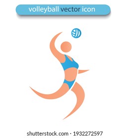 Volleyball player isolated on white background. Famale beach volleyball icon. Symbol of summer sports and healthy living. Vector flat design illustration.
