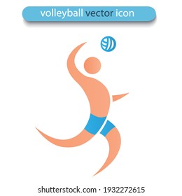 Volleyball player isolated on white background. Beach volleyball icon. Symbol of summer sports and healthy living. Vector flat design illustration.