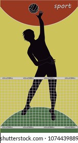 Volleyball player in a jump throws the ball over the net - art illustration vector Sport Poster