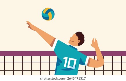 Jogador de vôlei saltando para Spike the Ball durante o jogo