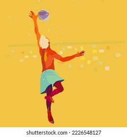 A volleyball player jumps at the net. Beach volleyball. Vector illustration