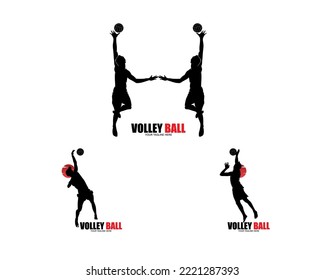 Volleyball player logo silhouette collection set