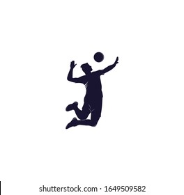 volleyball player logo.Abstract volleyball player jumping. Volleyball player serving ball.	
