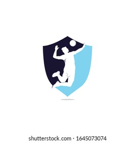 volleyball player logo.Abstract volleyball player jumping from a splash. Volleyball player serving ball.	